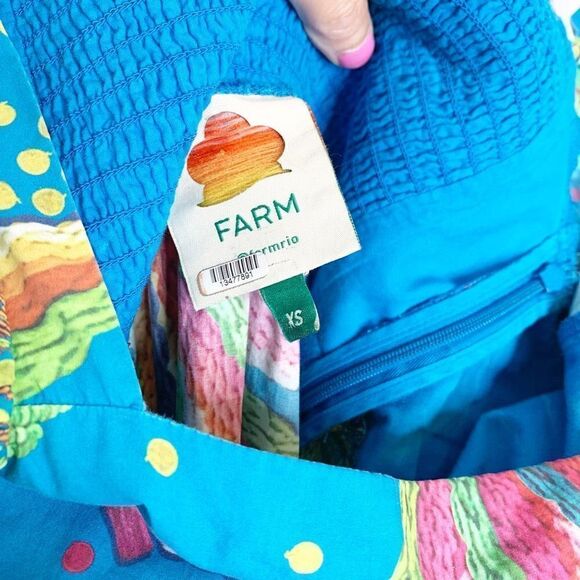 FARM RIO Tropics Tiered Midi Dress In Blue Banana Print Midi Dress Women’s Sz XS - Picture 9 of 15